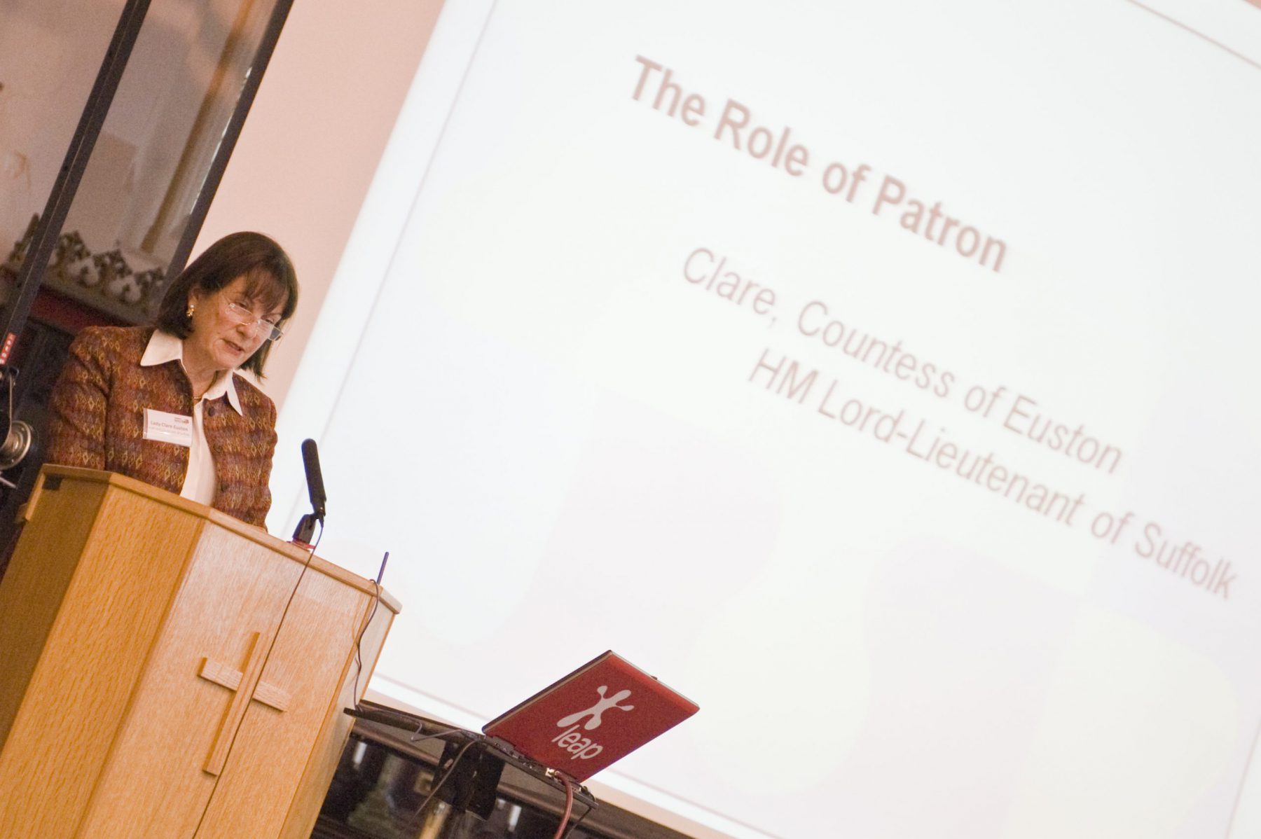Lady Euston accompanied the Princess Royal on her visit to Lowestoft (seen here speaking at the CAS Annual Review and Celebration event, October 2015)