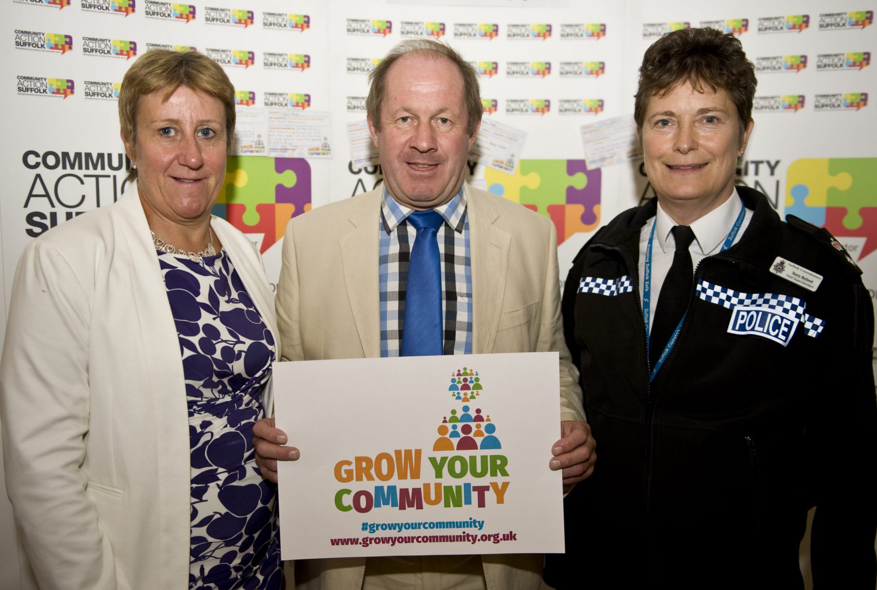 Support for the campaign at the Grow Your Community conference on Friday 25 September 2015. (above L-R) Chris Abraham, Deputy Chief Executive, Community Action Suffolk Tim Passmore, Police and Crime Commissioner for Suffolk Constabulary Chief Superintendent Terry Byford, Suffolk Constabulary.