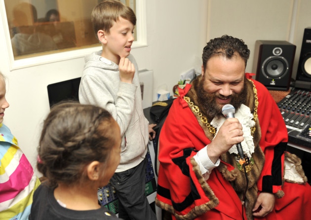 Ipswich Mayor Glenn Chisholm lays down a track with South Street Kids at their media hub in Ipswich.
